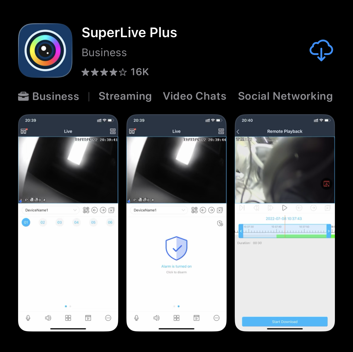 SuperLive Plus app listing in the App Store showing the download icon